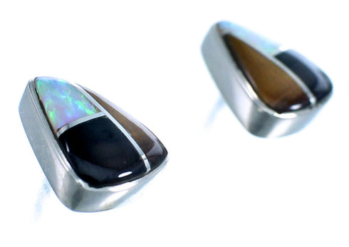 Sterling Silver Multicolor Inlay Southwestern Post Earrings LX113031